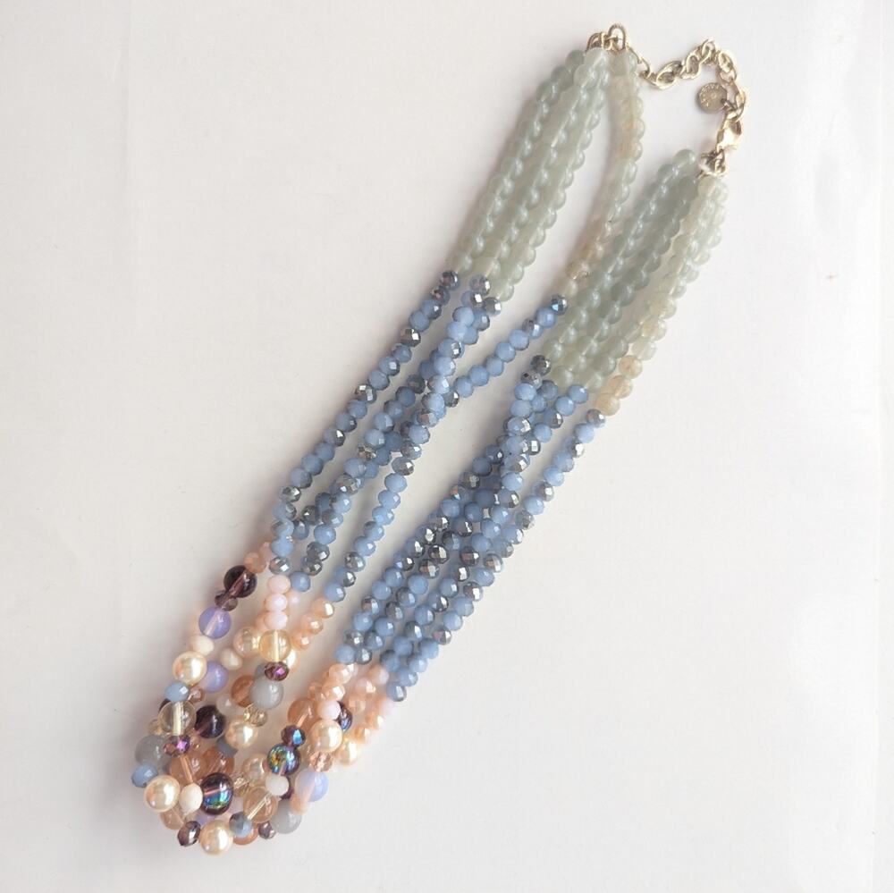 Talbots Stunning Glass Beaded Faux Pearl Torsade Twist Stone Layered Necklace